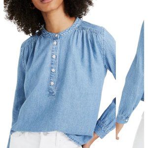 Madewell Denim Collarless Cropped Shirt